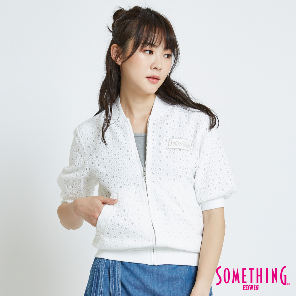 SOMETHING 簍空蕾絲外套-女-白色