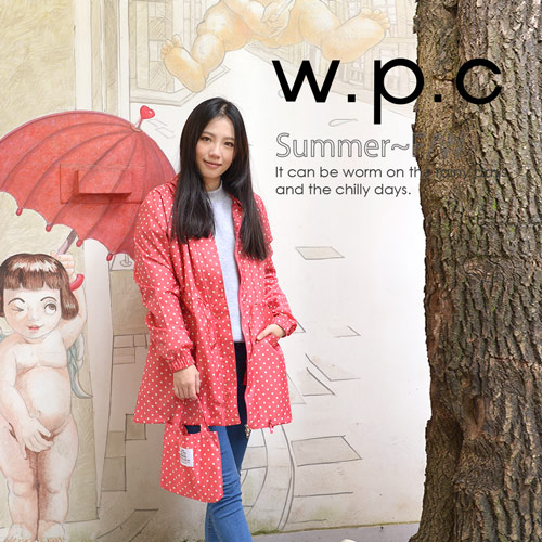【w.p.c】抽繩收腰款。時尚雨衣/風衣(R9022)_桃紅