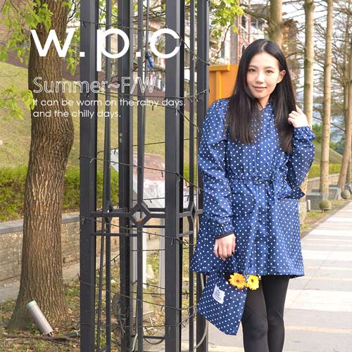 【w.p.c】抽繩收腰款。時尚雨衣/風衣(R9022)_深藍