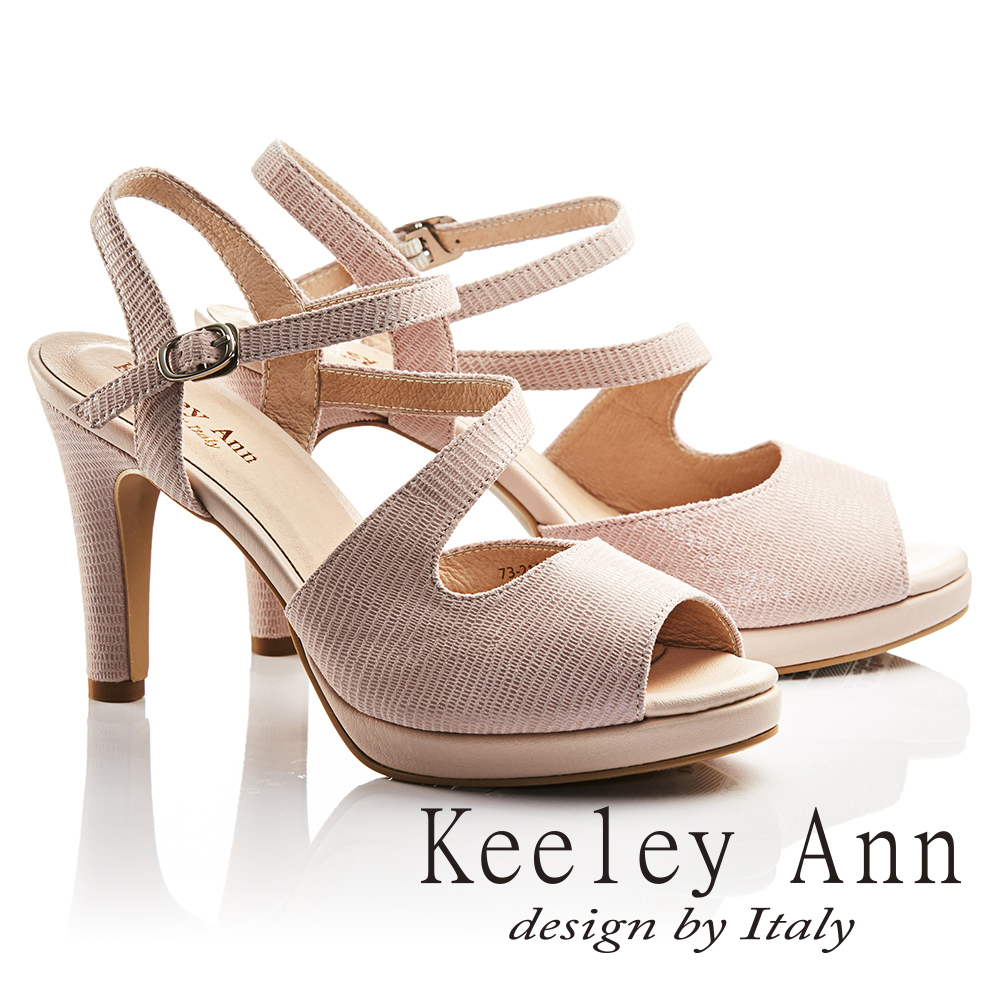 Keeley Ann焦點女伶~雅緻S形流線設計全真皮高跟魚口涼鞋(粉紅色732113256)