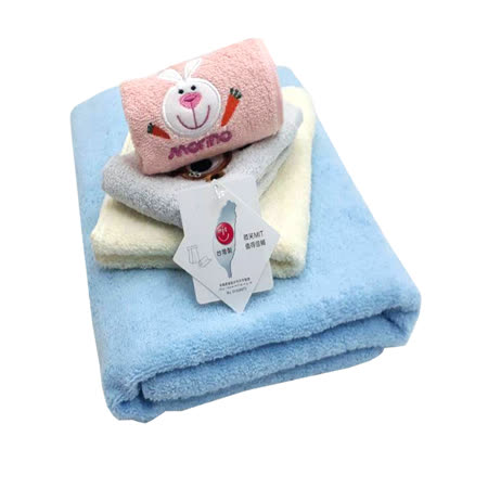 【MORINO摩力諾】純棉素色動物刺繡方毛浴巾3件組