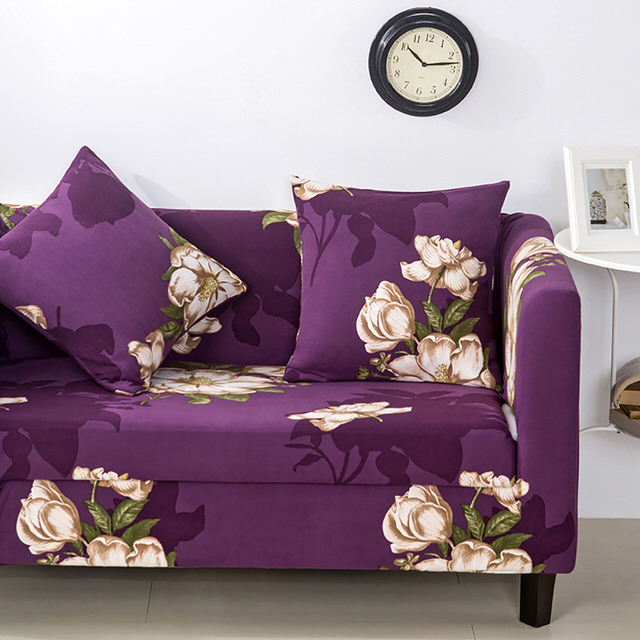 挪威森林 紫色花園 舒適彈性沙發套單人座 贈1抱枕套
