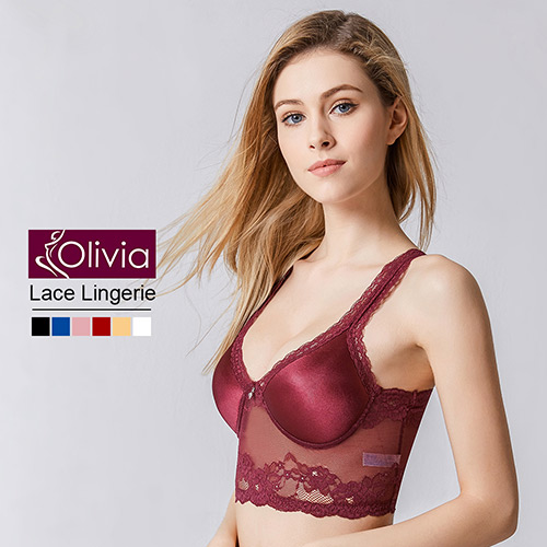【Olivia】無鋼圈性感無痕蕾絲美背薄款內衣(酒紅)