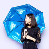 【PS Mall】 藍天白雲太陽傘 防曬防紫外線陽傘 黑膠傘 (J2421)