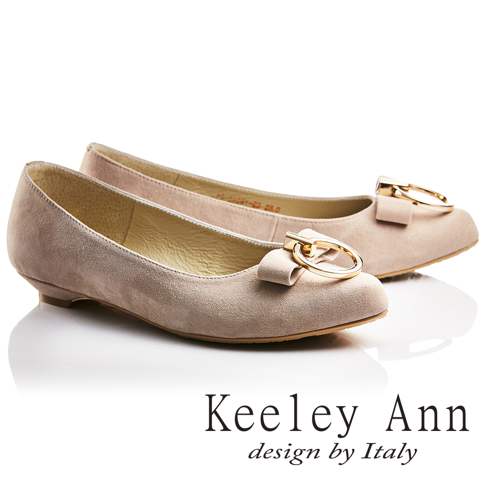 Keeley Ann氣質甜美~金屬拉環蝴蝶結OL全真皮平底鞋(香檳色735028190)