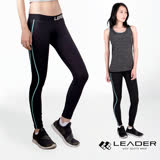 Leader 女性專用 colorFit運動壓縮緊身褲 藍線條