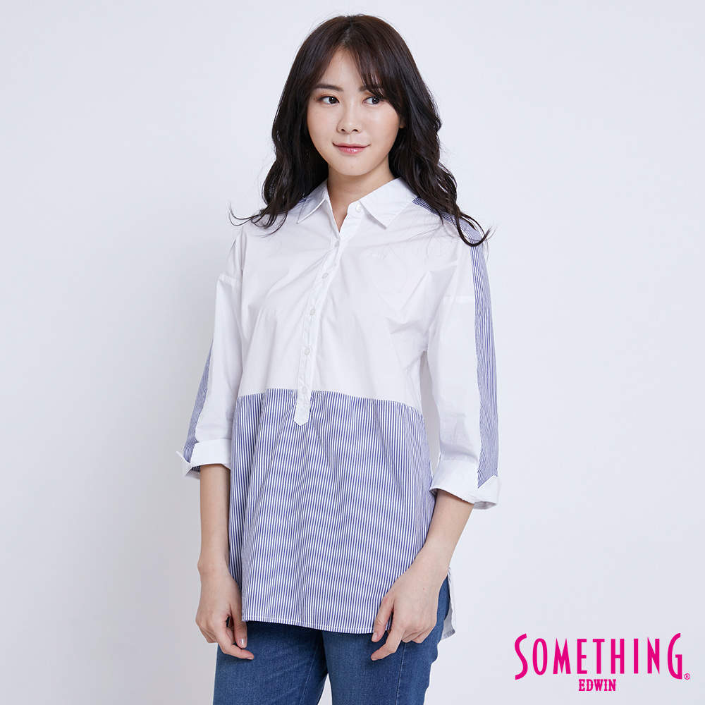 SOMETHING 簡約拼接襯衫-女-白色