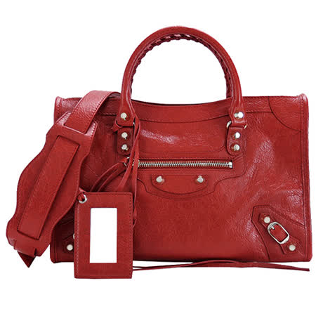 BALENCIAGA Classic Silver City S羊皮小銀釦手提/斜背包(紅)
