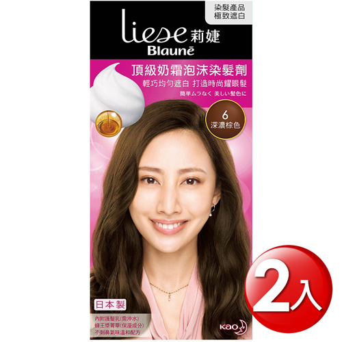 莉婕頂級奶霜泡沫染髮劑 6深濃棕色 x2入