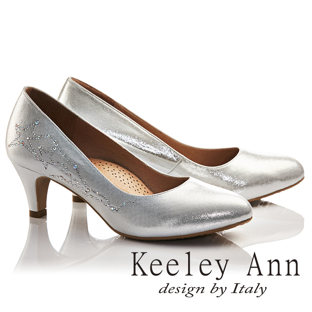 Keeley Ann星光閃耀~金屬光澤晶鑽真皮軟墊中跟鞋(銀色735388227)