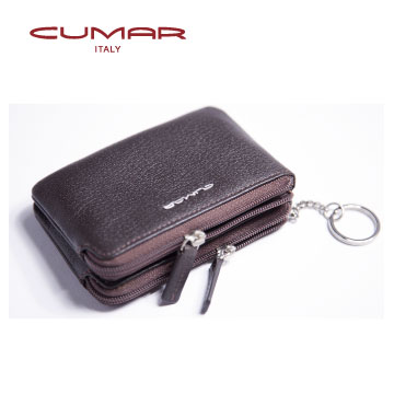 CUMAR 紳士義大利小牛皮零錢/鑰匙/卡夾包-咖啡色