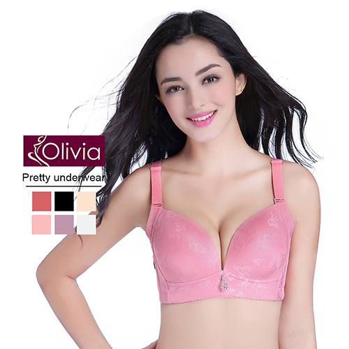 【Olivia】無鋼圈3D深V集中聚攏大尺碼內衣(粉色)