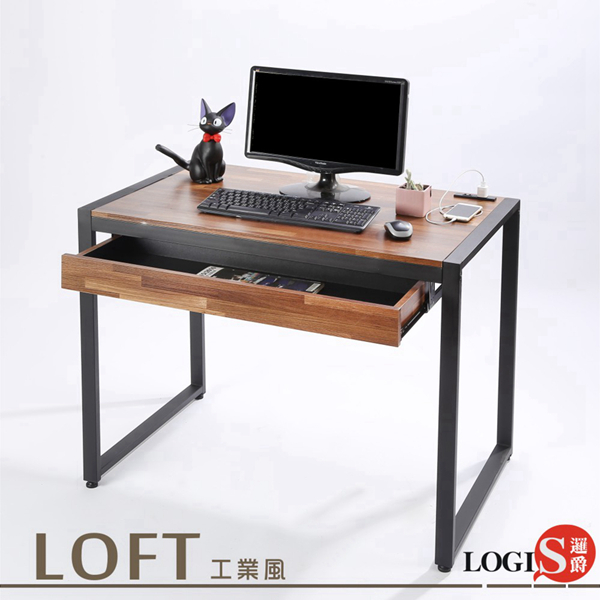 LOGIS邏爵-耐磨工業風桌面附插座工作桌辦公桌 電腦桌 餐桌(長98寬60x高77公分 【MK-98】