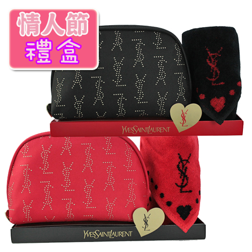 【YSL.聖羅蘭】愛心方巾化妝包禮盒