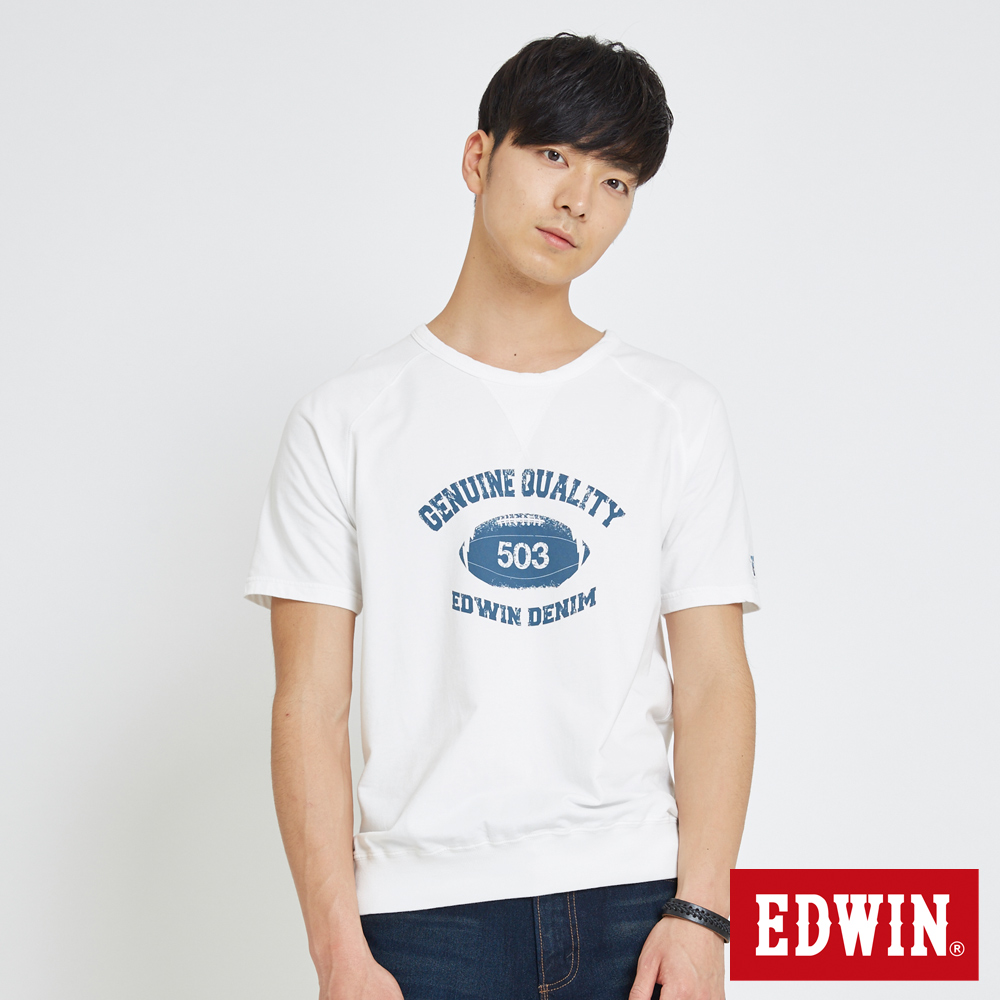 EDWIN 復古大學衛衣短袖T恤-男-白色