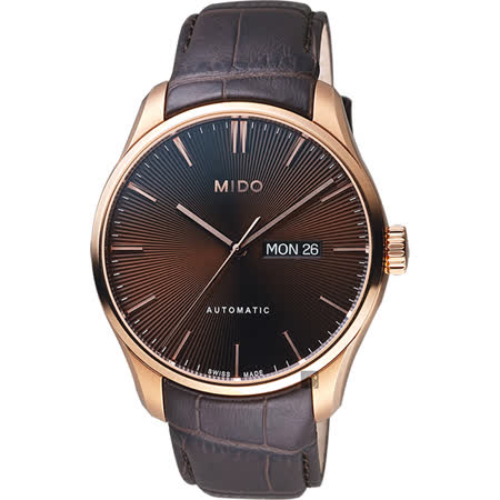 MIDO美度 Belluna Gent 經典日期機械錶-咖啡x玫塊金框/42mm M0246303629100