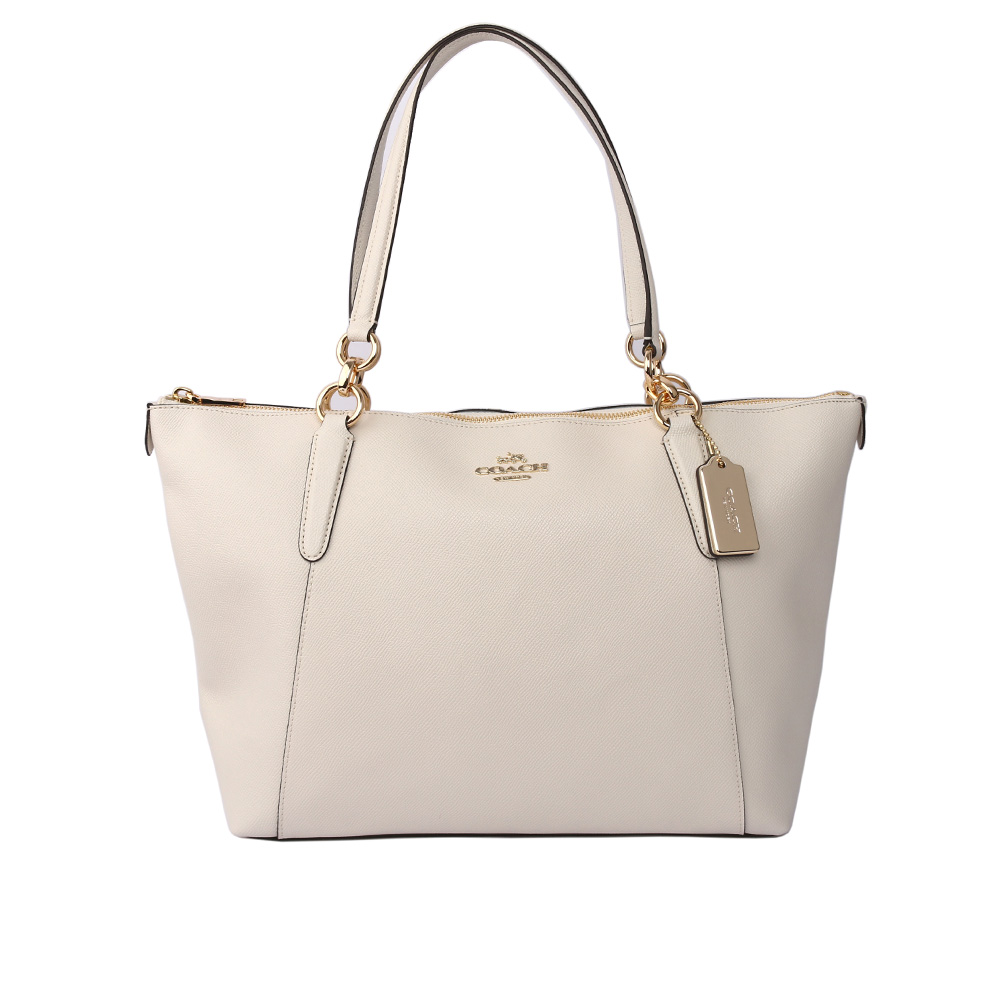 【COACH】馬車LOGO防刮皮革肩背托特包(白色)