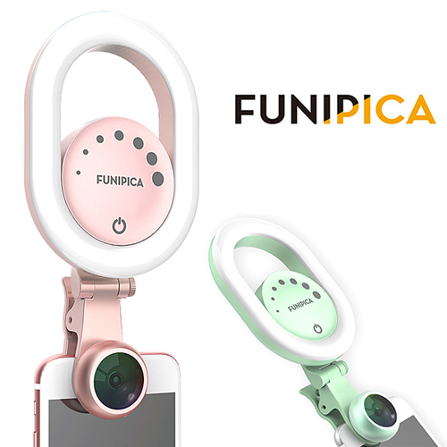 FUNIPICA F-518 獨創橢圓形設計 美顏補光 廣角+微距 二合一鏡頭 360度補光 適用手機 平板電腦 鋁合金外殼 光學玻璃鏡頭