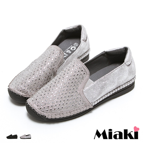 【Miaki】MIT 懶人鞋韓個性水鑽百搭厚底休閒包鞋 (灰色 / 黑色)