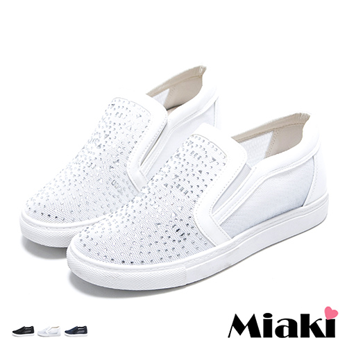 【Miaki】內增高鞋韓時尚透氣水鑽厚底懶人休閒包鞋 (白色 / 藍色 / 黑色)