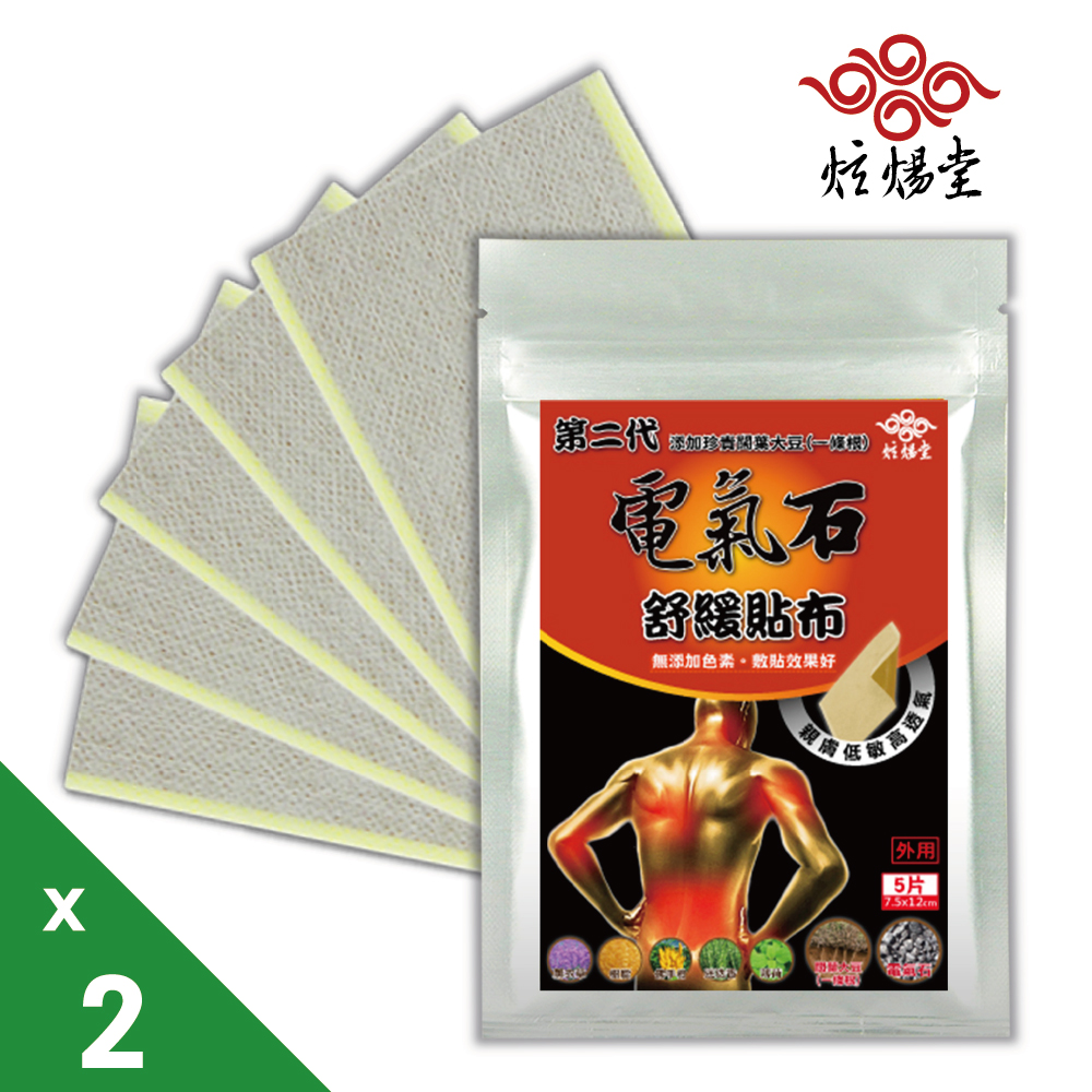 【買1組送1組】【炫煬堂】添加珍貴一條根第二代電氣石舒緩貼布(7.5X12CM-5片/包)X2包