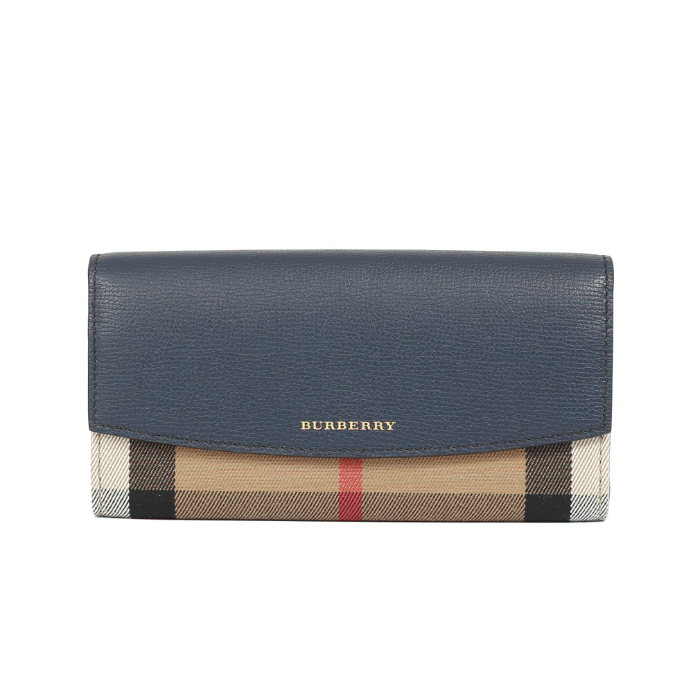 BURBERRY皮革
拼接格紋釦式長夾