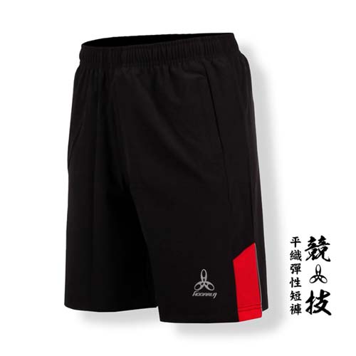 (男) HODARLA -競技平織彈性短褲-慢跑 路跑 台灣製 黑紅