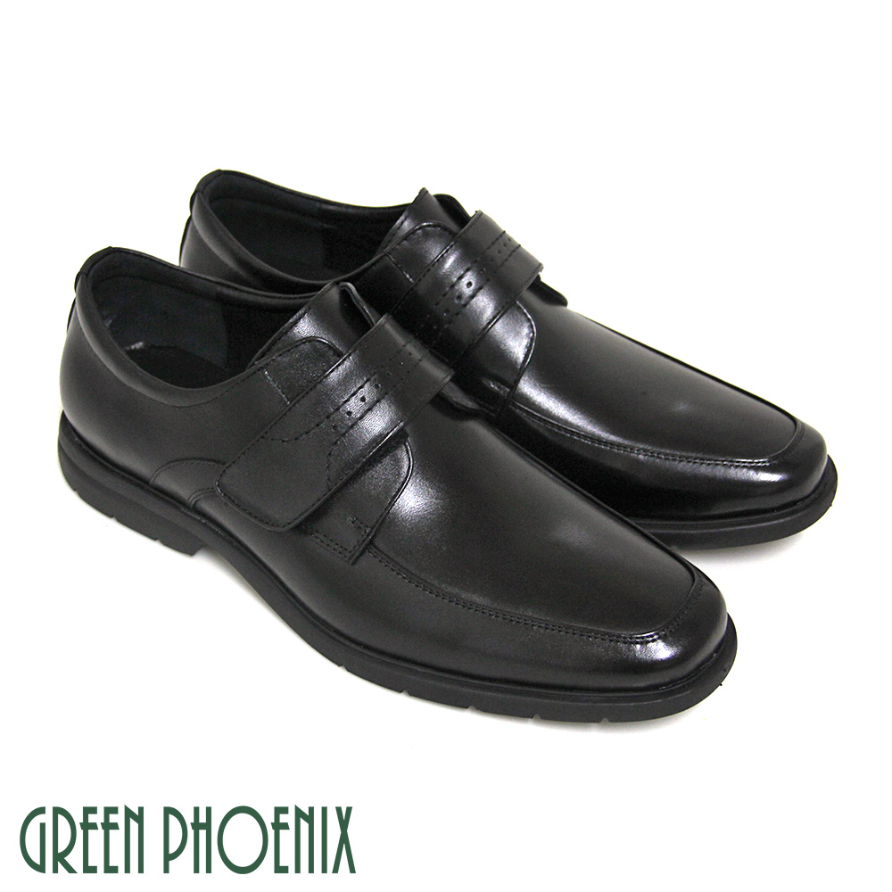 【GREEN PHOENIX】極簡素面線條沾黏式全真皮輕量平底皮鞋(男款)