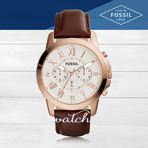 FOSSIL 玫瑰金皮革錶帶防水男錶 FS4991