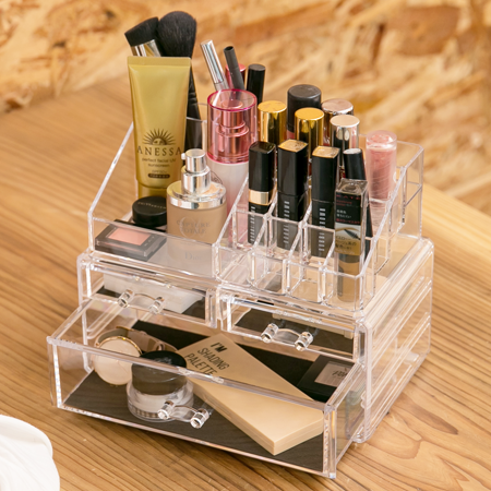 IDEA-透明壓克力雙層多格化妝品小物收納盒