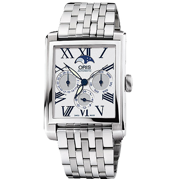 ORIS Rectangular 月相經典機械錶-白/33x46mm 0158176584071-0782382