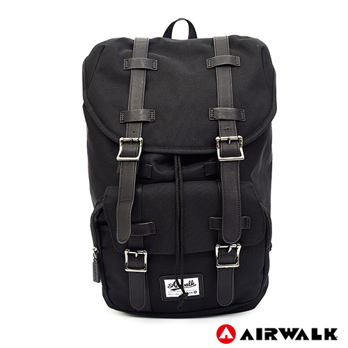 AIRWALK -水洗帆布雙扣蓋束口後背包-黑色