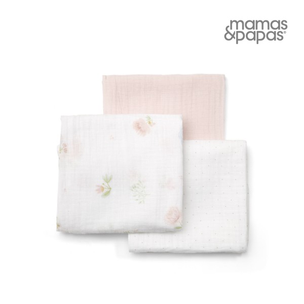 【Mamas & Papas】Muslin紗布巾組3入-薔薇粉