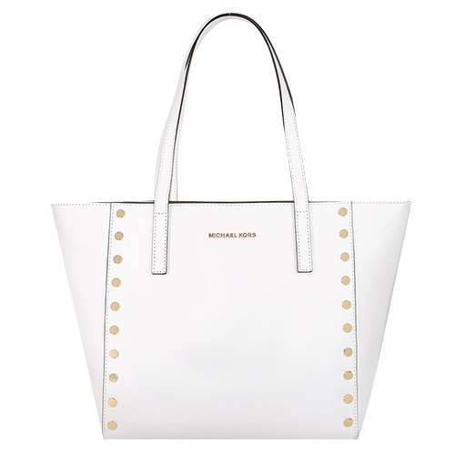 MICHAEL KORS RIVINGTON STUD 轉扣鉚釘皮革托特包-中/白