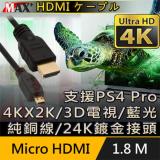 原廠保固 Max+ Micro HDMI to HDMI 4K影音傳輸線 1.8M