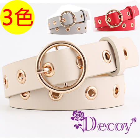 【Decoy】個性圓扣*金屬鏤空粗皮革皮帶/3色可選