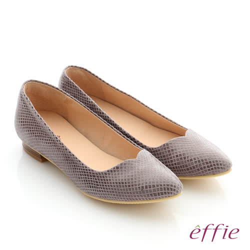 effie 舒適通勤 絨面真皮優雅尖頭平底鞋(藕粉)