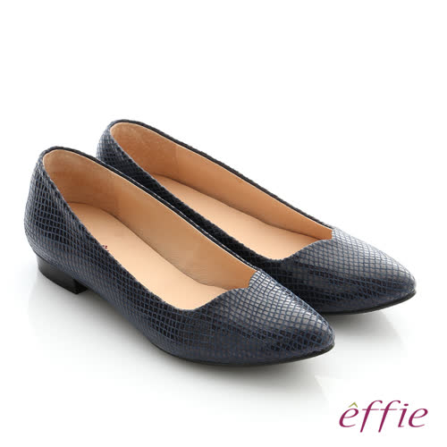 effie 舒適通勤 絨面真皮優雅尖頭平底鞋(深藍)