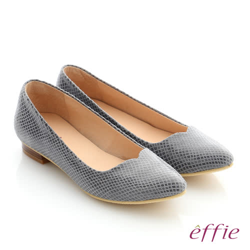 effie 舒適通勤 絨面真皮優雅尖頭平底鞋(灰)