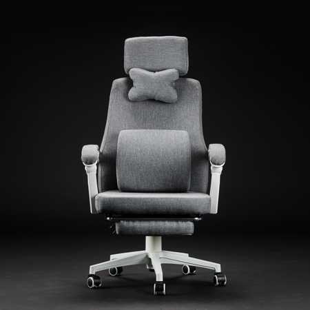 IDEA-簡約北歐風亞麻棉高背透氣電腦椅-附腳托.PU靜音輪