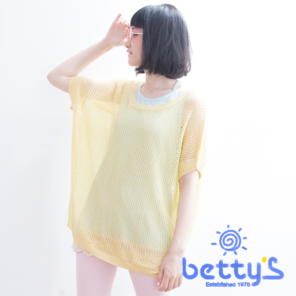 背後拼接雪紡透膚針織衫(黃色)