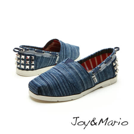 【Joy&Mario】牛仔鉚釘平底休閒鞋 - 61398W DENIM BLUE-美碼5.5