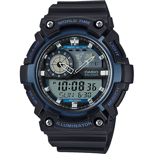 CASIO 卡西歐 世界時間地圖手錶-藍黑 AEQ-200W-2AVDF