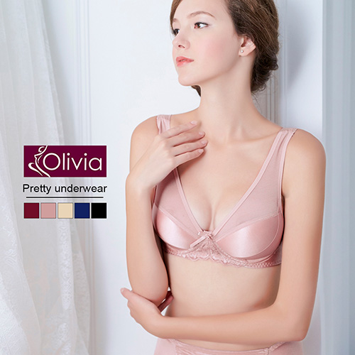 【Olivia】無鋼圈無痕網紗舒適聚攏內衣(藕粉)