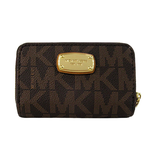 MICHAEL KORS JET SET ITEM 滿版MK鑰匙零錢包-咖棕