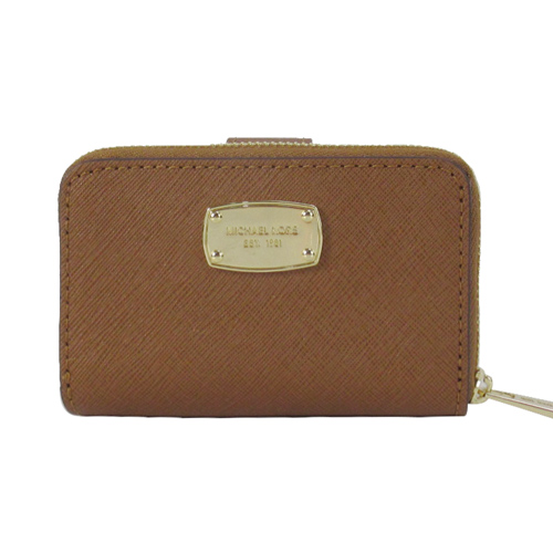 MICHAEL KORS JET SET ITEM 金方牌防刮皮革鑰匙零錢包-棕