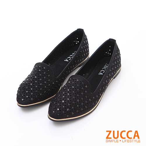 ZUCCA【z6206bk】編織縷空尖頭平底包鞋-黑色