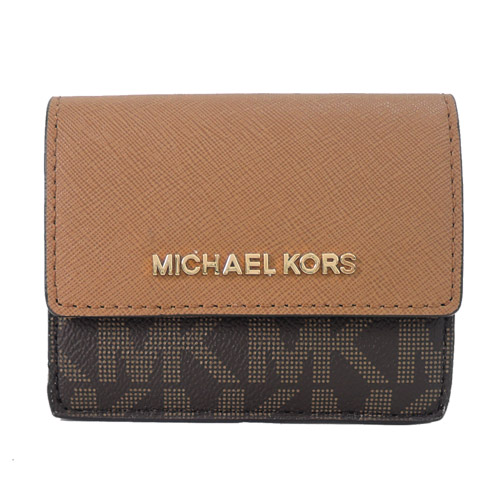 MICHAEL KORS JET SET TRAVEL 金字滿版MK鑰匙零錢包-咖棕