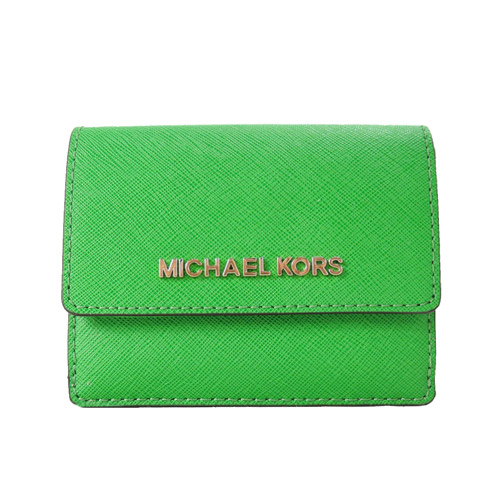 MICHAEL KORS JET SET TRAVEL 金字防刮皮革鑰匙零錢夾-亮綠