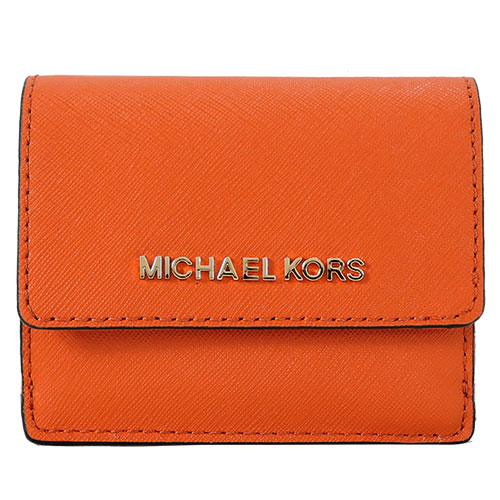 MICHAEL KORS JET SET TRAVEL 金字防刮皮革鑰匙零錢夾-柑橘